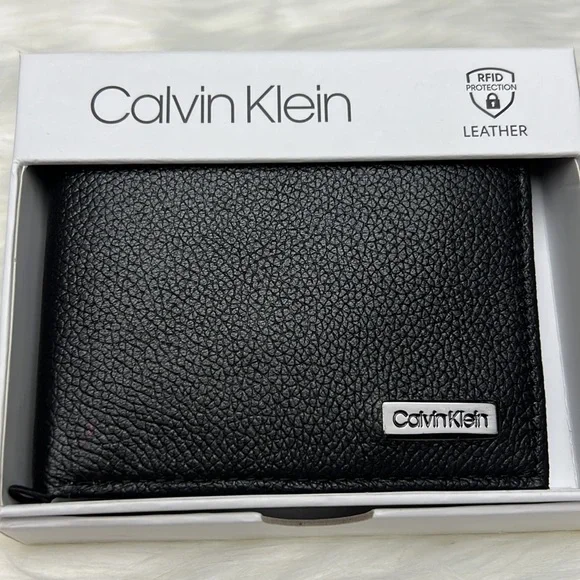 Calvin Klein Bags Nwt Calvin Klein Black Pebble Leather Rfid Protection Bifold Wallet New In Box Poshmark